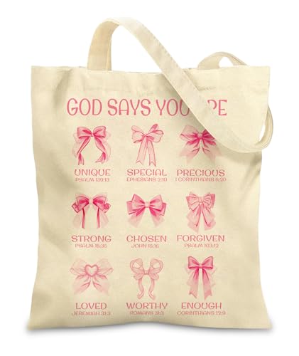 Women's Canvas Tote Bags with Inner Pockets & Metal Snap, Reusable Tote Bag for Girl's Vacation Travel Gym Shopping - color: Christian Bow