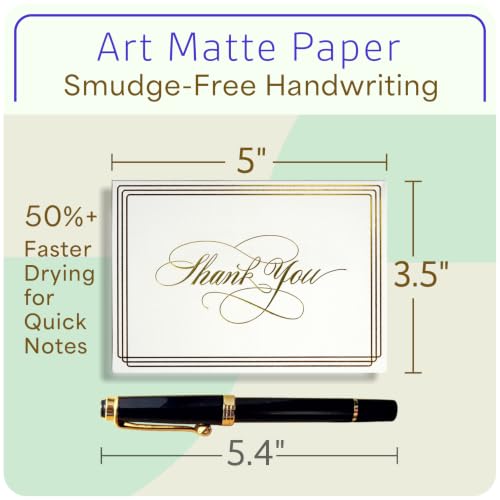 ukee's Elegant Thank You Cards, Gold Foil, 100 Cards with Envelopes