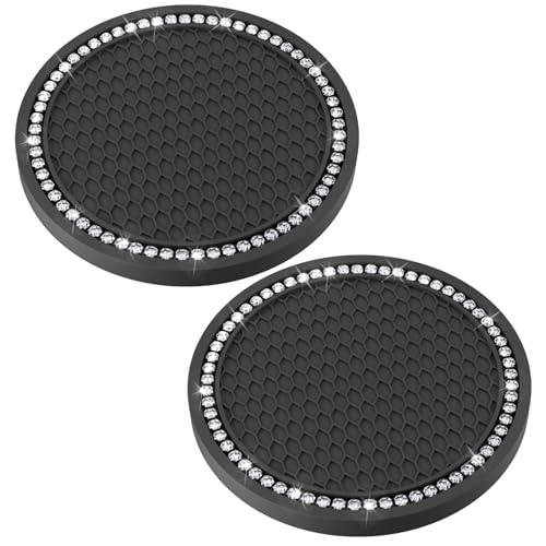 BFXM 2 PCS Bling Cup Holder Coasters for Car 2.75 inch (White Diamond) - color: Black+Bling White