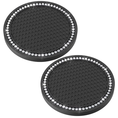 BFXM 2 PCS Bling Cup Holder Coasters for Car 2.75 inch (White Diamond) - color: Black+Bling White