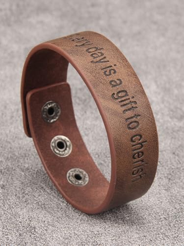 GelConnie Leather Cuff Bracelet Punk Braided Bracelets Rock Leather Wristbands Faux Mens Leather Bracelet Gothic Viking Bangle Adjustable Wrap Bracelet for Women,Men - color: Engraved Leather Bracelet