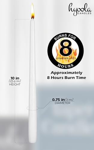 Hyoola Tall Taper Candles - 10 Inch White Unscented Dripless Taper Candles - 8 Hour Burn Time - 4 Pack - color: White, size: 10 Inch