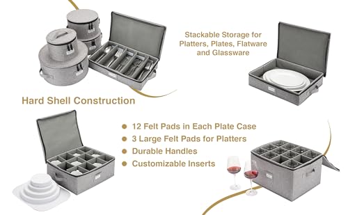 8pcs Hard Shell China Dinnerware Storage Containers with Lid - Heavy Duty Mug, Wine Glass, Platter, Silverware and Plate Storage Box - style: 8pc Set