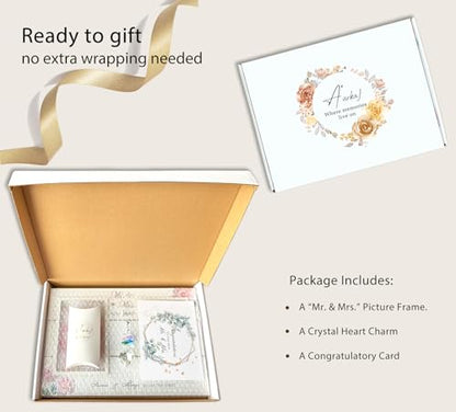 Mr. & Mrs. Wedding Picture Frame, Gift for Couple, K9 Crystal Charm - color: 4. White - Forever & Always