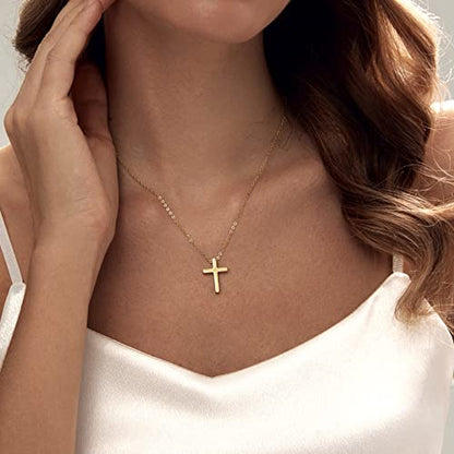 Luxval Cross Necklace for Women -Dainty 14K Gold Plated Cross Necklace Layered Gold Cross Necklace Cross Choker Necklace Gold Cross Necklaces for Women Trendy Gold Jewelry Gifts for Women - color: Gold-Classical Cross