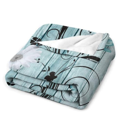 Daisy Throw Blanket, Rustic Teal Rural Butterfly Flannel Blanket 40"×50" - color: Daisy 02, size: 40x50 inch
