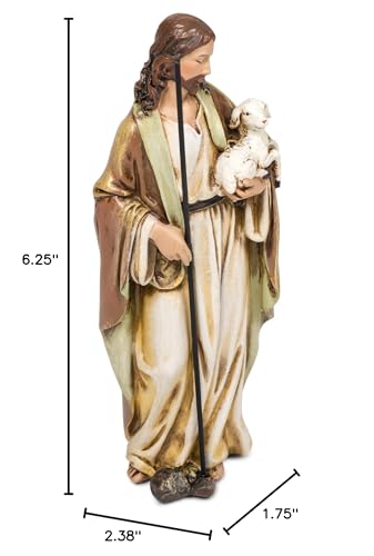Roman Joseph's Studio Good Shepherd Figure, 6.25" Religious Tabletop Statue, Renaissance Collection, Faith Decor