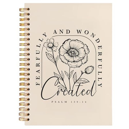 BearCake Floral Christian Notebook Journal, Christian Gifts for Women, Fearfully and Wonderfully Bible Journaling Prayer Journal for Women, Neutral Hardcover Spiral Notebook 5.5x8.3 - color: white Bible-139/14