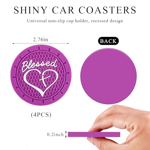 KVAEY 2 PCS Car Cup Holder Coasters, 2.76 Inch Anti Slip Vehicle Drink Mats with Cute Blessed Cross and Heart, Shockproof, Universal Car Accessories (Dark Purple, 4 PCS) - color: Dark Purple, size: 4 PCS