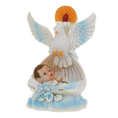 Lunaura Religious Keepsake - Set of 12"Boy" Baby Laying in Basket with Dove and Candle Favors - Blue
