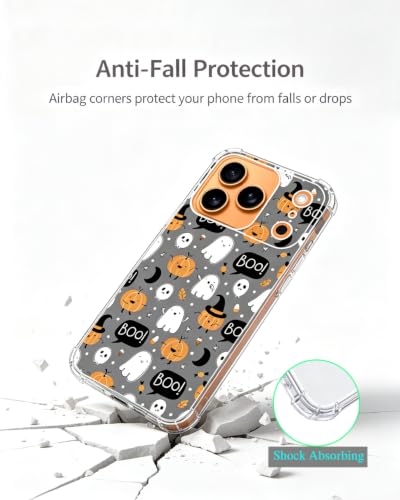 Cute Ghost Pumpkin Phone Case Compatible with iPhone 17 Pro, Halloween Autumn Vibe Aesthetic Phone Cover for iPhone 17 Pro - color: Ghost Pumpkin Pattern