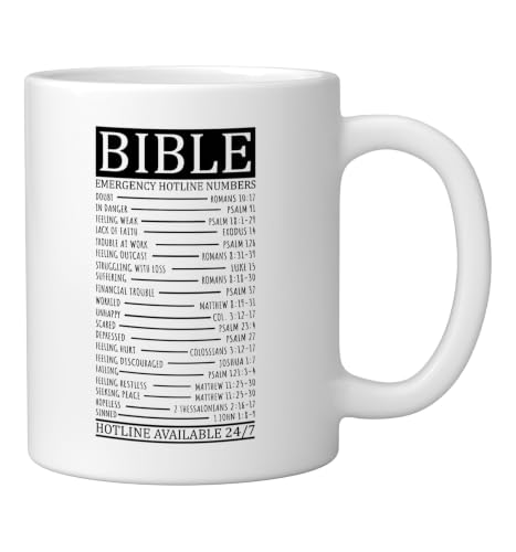 Bible Emergency Hotline Numbers | Christian Ceramic Mug, White, 11oz - color: White, size: 11 Ounces