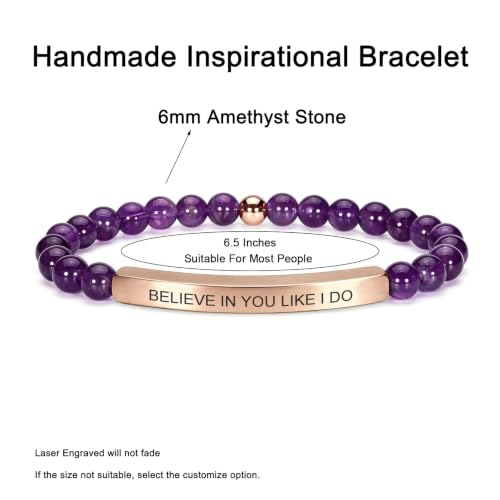 Amethyst Christian Bracelet for Women, 18K Gold Plated Bible Verse Jewelry, Inspirational Religious Faith Gift, Scripture Jewelry for Encouragement & Strength - color: BELIEVE IN YOU LIKE I DO-Amethyst Rose Gold