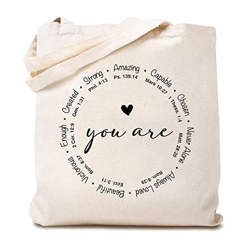 TSIIUO Women's You are Inspiration Canvas Tote Bag Funny Bible Verse Cute Graphic Reusable Shopping Canvas Bag - color: White