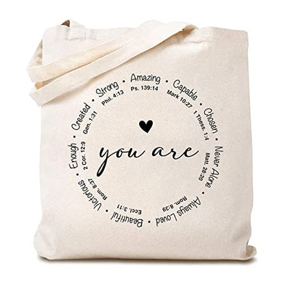 TSIIUO Women's You are Inspiration Canvas Tote Bag Funny Bible Verse Cute Graphic Reusable Shopping Canvas Bag - color: White