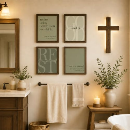 WEFKODO Green Christian Bible Wall Art Decor Pray Posters 8x10 Unframed - color: God Good Green