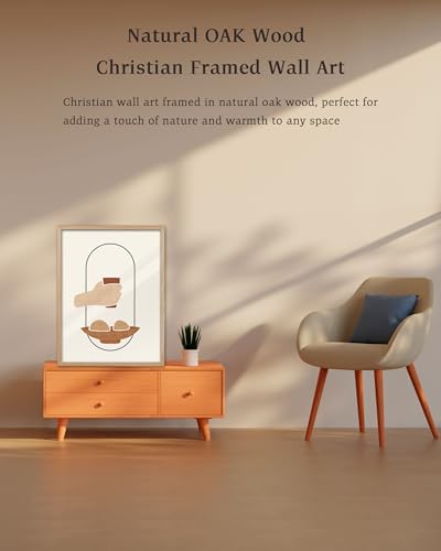 KensTro 16x20 Oak Framed Holy Communion Christian Wall Art - color: Boho Holy Communion-Framed, size: 20"L x 16"W