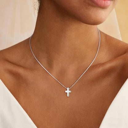 S925 Sterling Silver Cross Necklace for Women, Sterling Silver Chain Necklaces Cute Simple Small Cross Pendant Necklace Christian Baptism Religious Faith Jewelry Gifts 16 18 20 22 Inch