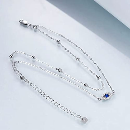 POPLYKE 925 Sterling Silver Infinity/Cow/Wing/Cross/Heart Bracelet for Mom and Daughter Jewelry Birthday - style: Evil Eye Layered Bracelet