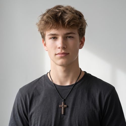 Cross Necklace for Men 925 Sterling Silver & Wood Cross Pendant with Stainless Steel Chain Cross Necklace for Men Women Christian Jewelry Gift - color: Cross-1