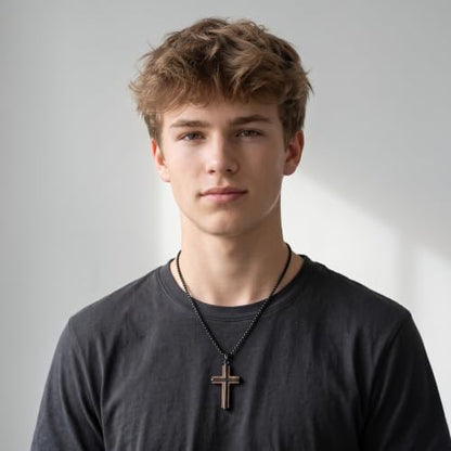 Cross Necklace for Men 925 Sterling Silver & Wood Cross Pendant with Stainless Steel Chain Cross Necklace for Men Women Christian Jewelry Gift - color: Cross-1