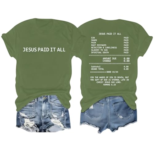 Christian Faith God Shirts for Women Jesus Bible Verse Shirt Religious Tshirts Vintage Graphic Tees Church - color: Armygreen, size: Medium