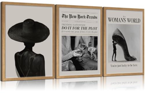 3Pce Framed Wall Art Set 12x16 Inch Canvas Prints World of Women Theme Modern Black & White Fashion Posters Stylish Home Decor Modern Art for Living Room Bedroom and Office - color: Black, Gray, size: 12x16 inch