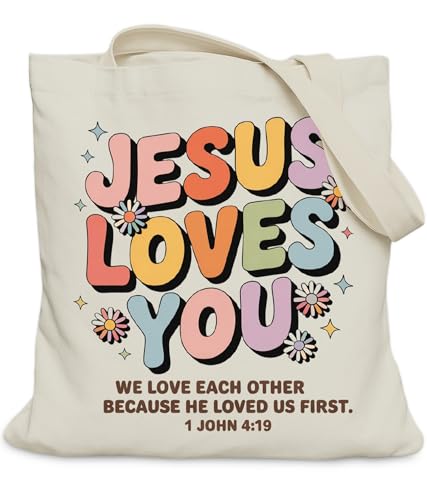 Aesthetic Christian Gifts Tote Bag for Church, Religious Tote Bag for Bible Study, Medium Size with Inner Pocket - color: Jesus