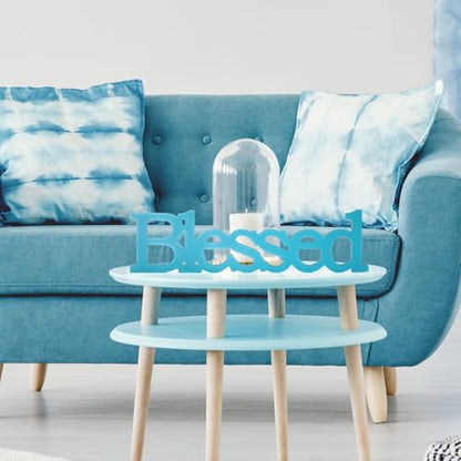 Blulu Blessed Letter Table Sign Wooden Blessed Standing Sign,Sky Blue - color: Sky Blue