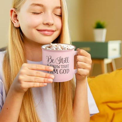 Christian Art Gifts Pink Camp Style Be Still and Know Ceramic Coffee Mug - style: Be Still & Know