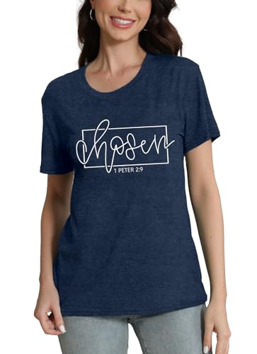 Women's Christian Shirt Christ Chosen T-Shirts Bible Verse Tee Tops - color: Blue, size: Medium