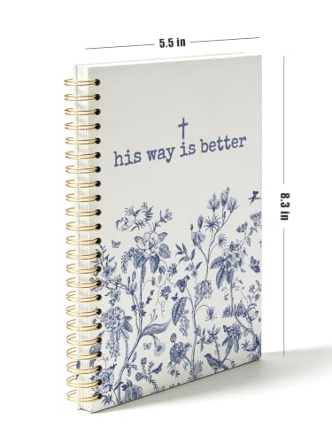 ISANOU Blue Chinoiserie Floral Christian Notebook Journal for Women 5.5x8.3 - color: his way is better
