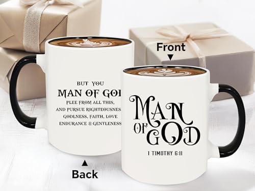 Christian Gifts for Men Ceramic Mug, Religious Gifts, Inspirational Scripture Coffee and Tea Mug, God Gift for Men Dad Bible Verse 6:11 for Birthday Christmas (White-Man of God) - color: White-Man of God