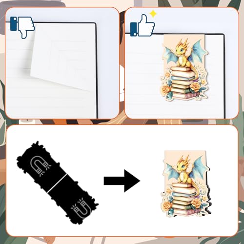 Wxiben 8 Pcs Dragon Flower Magnetic Bookmark Book Mark Page Clip - style: Flower Dragon