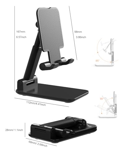 Phone Stand for Desk, Cell Phone Holder Cute Smart Cellphone Stand Foldable Stands Compatible with Under 8" Devices, Office Accessories - color: Black&White