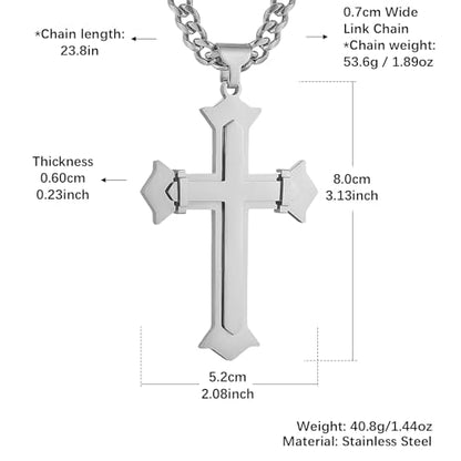 HZMAN Large Stainless Steel Christian Faith Cross Necklace for Men - color: Silver-1