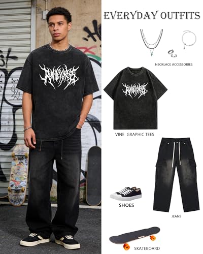 BAPHITY Mens Streetwear Crew Neck Cotton Graphic T Shirt - color: Black Vine, size: X-Large