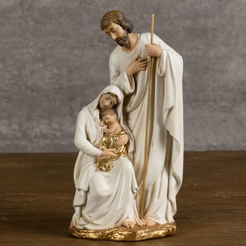 BC Catholic Holy Family Statue 6" H Sagrada Familia Mini Nativity Figurine - color: Gold & White, size: 6 inches H