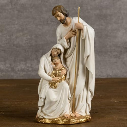 BC Catholic Holy Family Statue 6" H Sagrada Familia Mini Nativity Figurine - color: Gold & White, size: 6 inches H