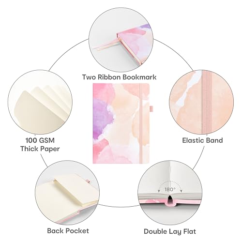 &And Per Se Lined Hardcover Notebook – A5 5.7"x8" College Ruled, 160 Pages, 100gsm Thick Paper – Aesthetic Journal for Women, Gift-Ready Planner, Everyday Writing Notebook (Black) - color: f.Blush Watercolor, style: Lined with Pattern