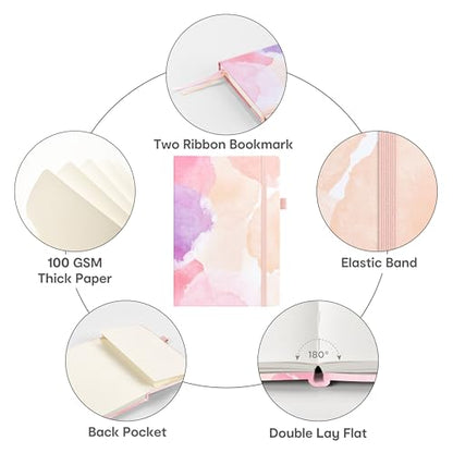 &And Per Se Lined Hardcover Notebook – A5 5.7"x8" College Ruled, 160 Pages, 100gsm Thick Paper – Aesthetic Journal for Women, Gift-Ready Planner, Everyday Writing Notebook (Black) - color: f.Blush Watercolor, style: Lined with Pattern