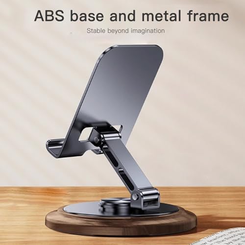 Adjustable Cell Phone Stand,360 Rotating Foldable Desktop Cellphone Stand with Anti-Slip Base Portable Phone Holder for iPhone 16 15 14 13 Pro Max, All Smart Phones, iPad (Wood)