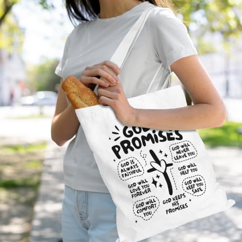 VICBOU Bible Verse Canvas Tote Bag Religious Christian Gifts for Women Men Faith Canvas Tote Reusable Grocery Bag - color: Godpromises