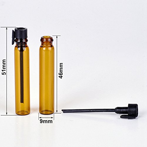 Amber Glass Mini Perfume Sample Bottle 100 Pcs Vials Refillable Empty Travel Cosmetic Liquid Oil Fragrance Packing Bottles Container Tubes (2ml)