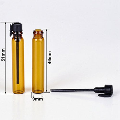 Amber Glass Mini Perfume Sample Bottle 100 Pcs Vials Refillable Empty Travel Cosmetic Liquid Oil Fragrance Packing Bottles Container Tubes (2ml)