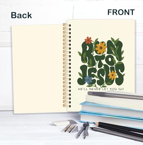 Flowers Christian Spiral Notebook,Run to Jesus Bible Verse Journal,Religious Scripture Journals for Writing, Bible Notebooks for Note Taking, Church Notes Journal, 5.5x8.3 Inch - color: God-Flowers