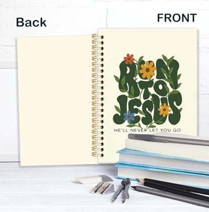 Flowers Christian Spiral Notebook,Run to Jesus Bible Verse Journal,Religious Scripture Journals for Writing, Bible Notebooks for Note Taking, Church Notes Journal, 5.5x8.3 Inch - color: God-Flowers