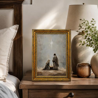 Nativity Scene Canvas Wall Art Framed Christian Rustic Artwork 10x8 Inch - color: Nativity Scene Canvas 25, size: 10"L x 8"W