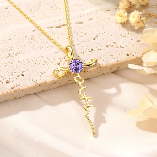 Gold Birthstone Faith Cross Infinity Necklace 14K Gold Religious Cross Pendant Necklaces with Birthstone Jewelry Christian Faith Mothers Day Gifts for Mom Wife Daughter - style: Gold-2