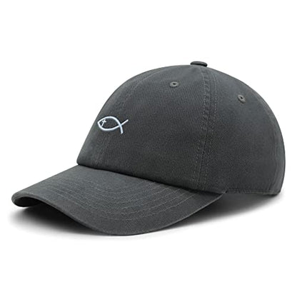 JPAK Jesus Fish Symbol Premium Dad Hat Embroidered Cotton Baseball Cap Symbol of Christianity - color: Dark Grey